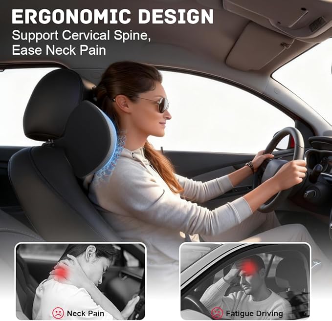 2Pack Car Neck Pillow - No Pressure & Odorless Memory Foam Car Headrest Pillow for Pain Relief, Ergonomic Support with Adjustable Strap & Breathable Removable Cover, Universal Fit(Gray)