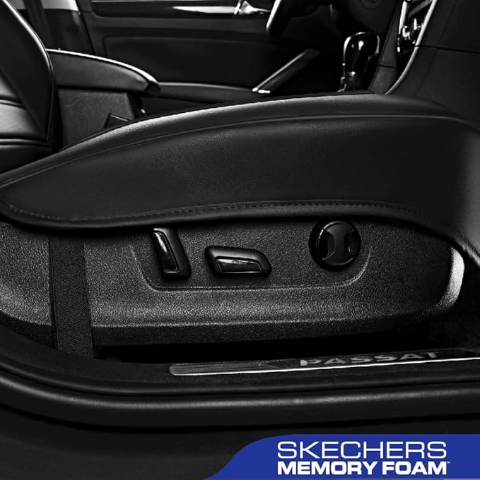 Skechers Car Seat Cover,Memory Foam Faux Leather Front Bottom Seat Cushion Cover,Universal Anti-Slip and Wrap Around The Bottom with Storage Bags,Suitable for Most Cars,Vans,Trucks, SUV -1 Piece,Black
