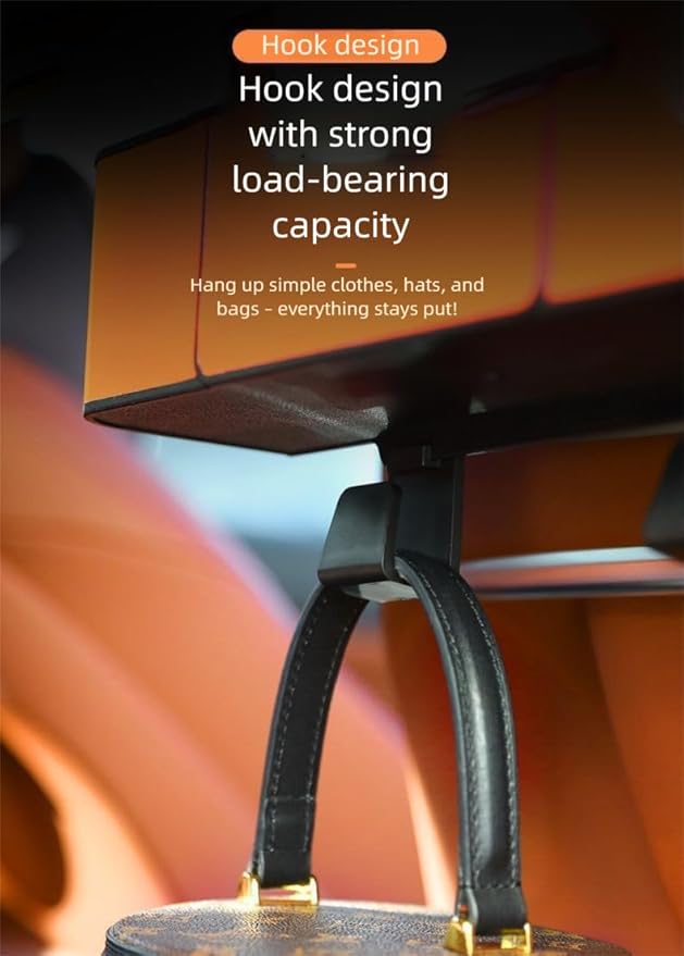 Car Backseat Organizer with Tissue Holder, Multifunctional Storage Rack with Cup Holder and Phone Holder, ABS Material with Leather Finish, Adjustable (Black)