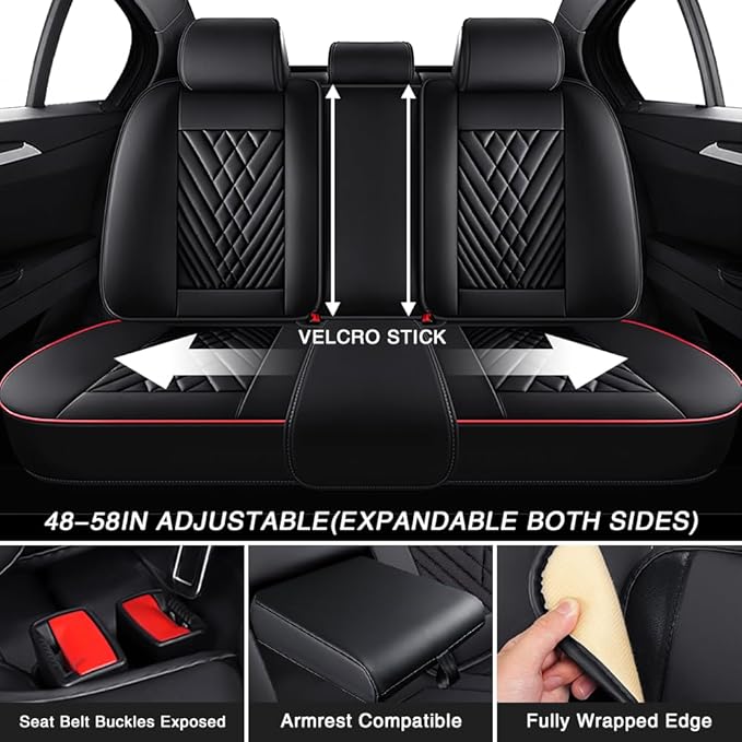 Fit for Dodge Dakota Seat Covers 2000-2011, Nappa Leather, 360° Full Protection, Thick Padding & Memory Foam, Waterproof & Stain-Resistant Car Seat Cover (Full Set with Headrests,Black&Red)