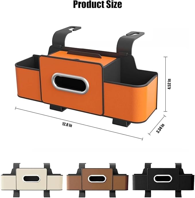3 in 1 Car Backseat Organizer with Cup Holder, Leather Multifunctional Seat Back Storage with Tissue Box, Phone Holder and Hooks, for Hold Phones, Snacks, Drinks, and Handbags (White,1PCS)