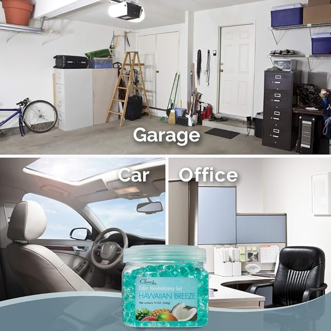 Clear Air Odor Eliminator Gel - 12 oz, Pack of 2 - Air Freshener Made with Essential Oils - Eliminates Odors in Bathrooms, Cars, Boats, RVs & Pet Areas - Hawaiian Breeze Scent