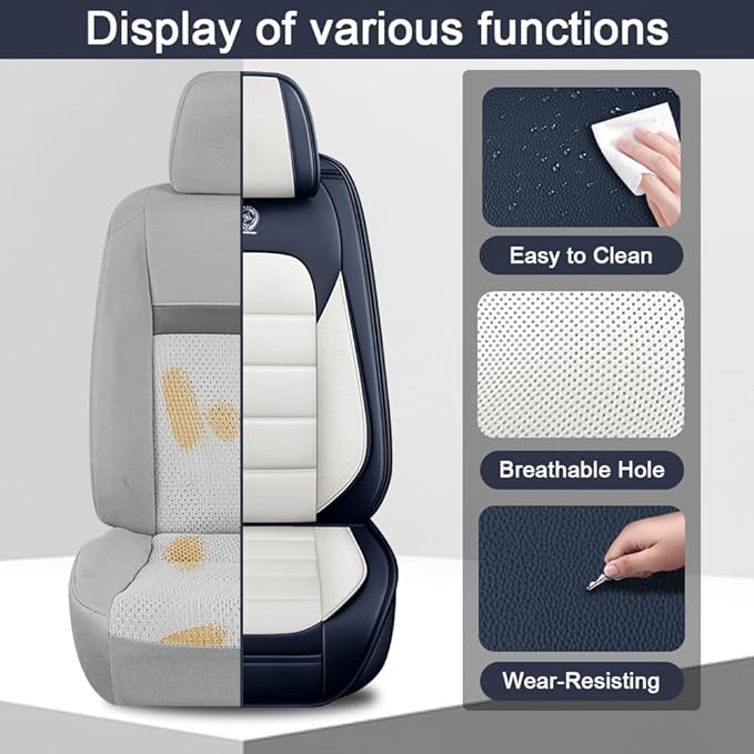 5 Seat Covers Fit for Acura ILX 2013-2022, Waterproof Premium Leather Automotive Accessories Seat Protectors Seat Cushions Wear-Resistant Car Seat Covers（Blue&White,Full Set）