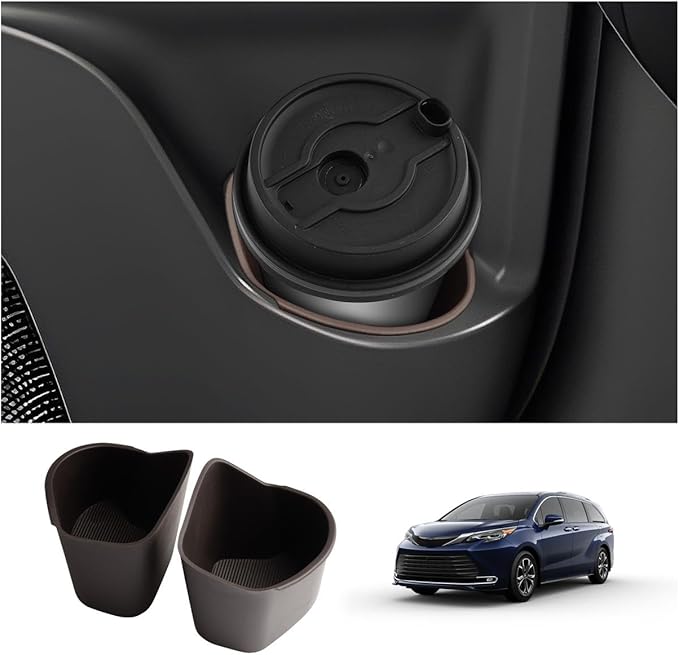 LUWU 2025 2026 Sienna Center Console Cup Holder Compatible with 2021 2022 2023 2024 2025 2026 Toyota Sienna Interior Accessories Rear Seat Door Side Silicone Cup Holder Insert Sienna 2025 Accessories