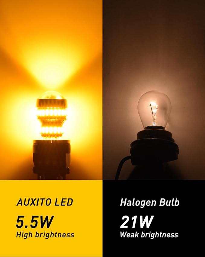AUXITO 1156 LED Bulbs Amber Yellow Super Bright 7506 BA15S P21W LED Bulb with Projector for Front Rear LED Turn Signal Bulb DRL Marker Blinker Parking Lights, Pack of 2