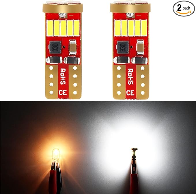 PHINLION 500 Lumens 194 LED Bulb 6000K Xenon White Canbus Error Free Short 168 2825 W5W T10 Wedge LED Replacement Bulbs for Car Interior Dome Map Door Courtesy License Plate Lights, Pack of 2