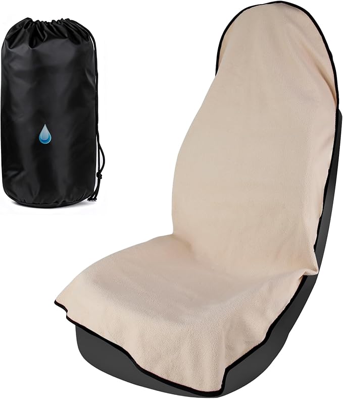 Universal Car Seat Cover Towel, Waterproof Washable Sweat Protection for Front Bucket Seats, Non-Slip Fit, Fits Cars SUVs Trucks, Ideal for Gym, Kids, Pets, Outdoor Sports, Travel (Beige, 1 Pack)