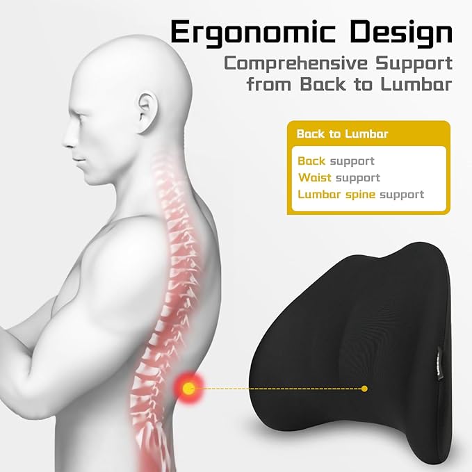 HOPON 2025 Upgrade Lumbar Support Pillow for Most Cars SUV,Waist Pillow with Breathable Fabric,Soft Pillow for Relieving Stiffness Sedan Home Office Black,1 Pack - Black