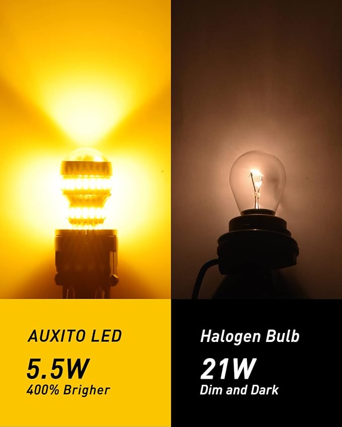 AUXITO LED Turn Signal Bulb 3157 LED Bulbs Amber Yellow Brighter 3156 3457A 4057 4157 LED Bulb for Front Rear Turn Signal Light Blinker DRL Marker Parking Lights, Pack of 2