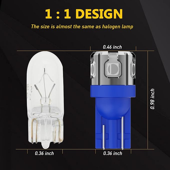 PHINLION 194 LED Light Bulb Blue Super Bright 168 2825 W5W T10 Wedge 6-SMD 3030 Chipsets LED Replacement Bulbs for Car Interior Map Dome Parking Door Courtesy License Plate Lights