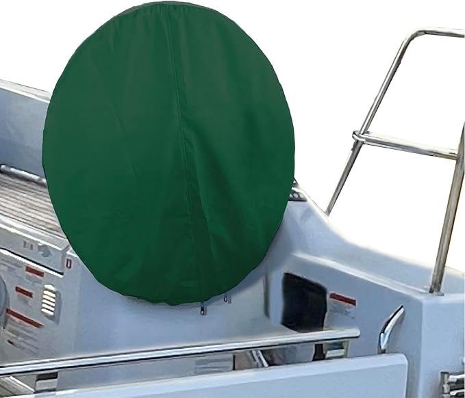 SavvyCraft Waterproof Boat Steering Wheel Covers, Heavy Duty Solution-Dyed 600D Fade-Resistant UV Protection Sailboat Yacht Marine Steering Wheel Protector Case, Vecro and Zipper Closure Green 26"
