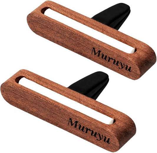 2-Pack Natural Sapele Wood Car Vent Diffuser, Solid Wood Essential Oil Air Freshener Clip - Essential Oils Sold Separately, Premium Auto Interior Decor