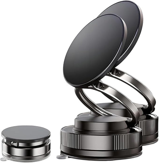 Magnetic Phone Holder with Suction Cup, 2026 New 360° Adjustable Vacuum Magnetic Phone Holder, Foldable and Retractable Car Phone Mount Magnetic Cell Phone Holders for Your Car (Black*2)