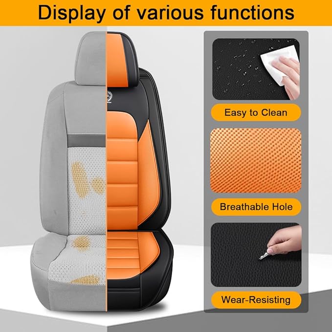 5 Seat Covers Fit for Acura ZDX 2024, Waterproof Premium Leather Automotive Accessories Seat Protectors Seat Cushions Wear-Resistant Car Seat Covers（Black&Orange,Full Set）