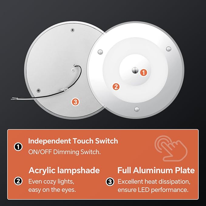 7.3 Inch 12 Volt LED Ceiling Dome Light, 720LM Dimmable Interior Light for RV Boat Camper Van Caravan Truck Motorhome Interior Lighting, Blue Light & Touch Switch(Cool White)