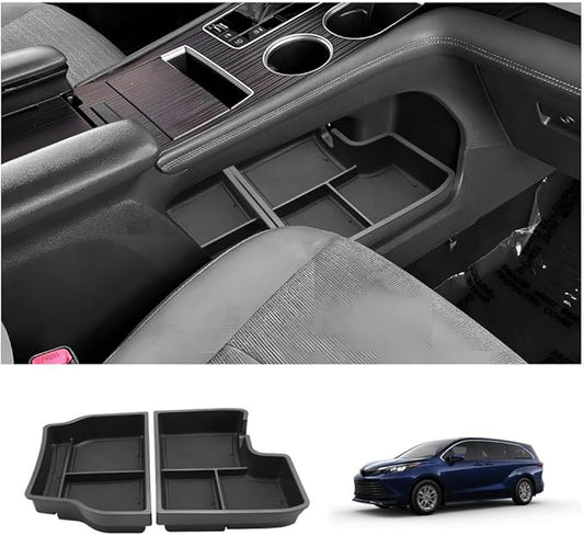 LUWU Lower Center Console Tray Storage Box for 2021 2022 2023 2024 2025 2025 Toyota Sienna Accessories Console Bottom Organizer ABS Material Interior Black 2-Pack (Not Fit w/Refrigerator)