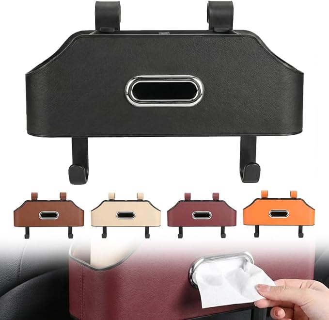 3-in-1 Car Backseat Organizer, 2026 Multifunctional Car Back Seat Storage Organize Box with Cup Holder Tissue Box, for Hold Phones, Snacks, Drinks, Handbags (Black)