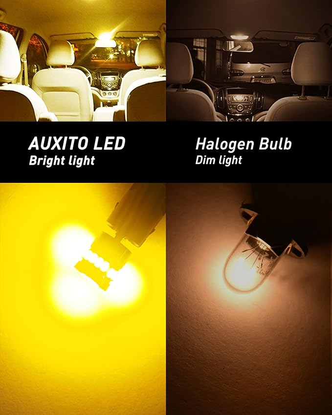 AUXITO 194 LED Bulb Amber Yellow 168 2825 W5W T10 Wedge 24-SMD 3014 Chipsets Replacement Bulbs for Car Dome Map License Plate Courtesy Step Lights (Pack of 2)