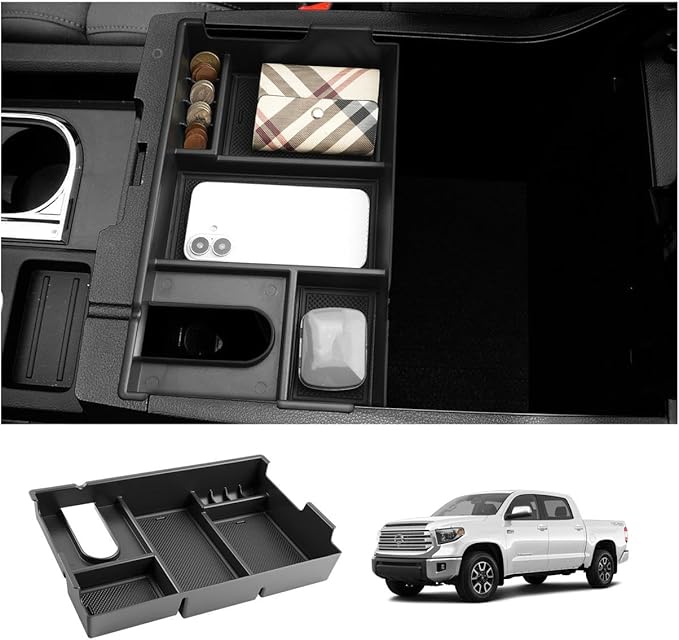 LUWU Tundra & Sequoia Center Console Organizer for 2007-2017 2018 2019 2020 2021 Toyota Tundra & Sequoia Accessories Armrest Console Storage Box Insert Tray ABS Material Black