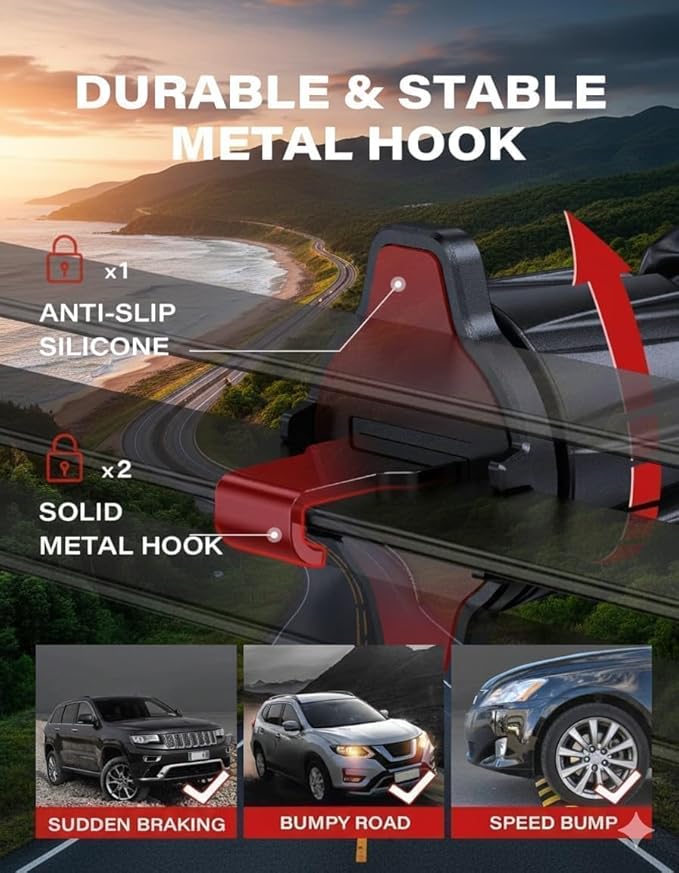 APPS2Car Car Phone Holder Mount - 3-in-1 Dashboard Windshield Air Vent - No Block Camera Thick Case - One Hand Adjustable 4.3”-6.3" Compatible for iPhone 17/16/15 pro max Samsung - Anti-UV Suction cup