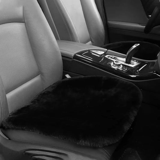 Genuine Sheepskin Auto Seat Pad, Australian Soft Wool Seat Cover Breathable and Sweat-Wicking Comfort Warm Universal Fit,19.2 inch x19.2 inch (Front seat Cushion 2pcs, Black)