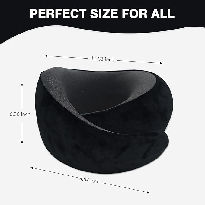 Snail Flexible Neck Pillow, Premium Memory Foam Travel Pillow, 360°Ergonomic Design, Asymmetrical Sides, Suitable for Flight, Car, Office, Washable Pillowcase (Black)