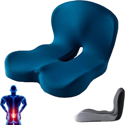 Back and Seat Cushion, Car Seat Cushion, Memory Foam L-Shaped Integrated Car Cushions, Ergonomic Car Cushion for Big People with Back Support (Navy)