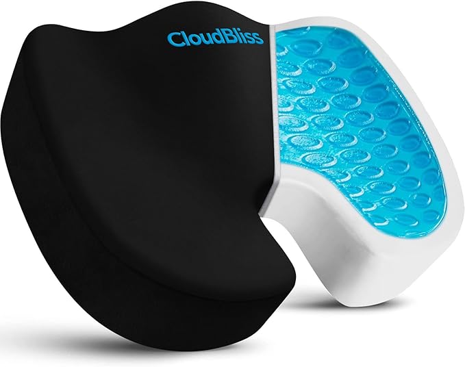 CloudBliss Gel Seat Cushion - Cooling Gel Enhanced, Memory Foam, Ergonomic Seat Cushion for Long Sitting for Office, Game, Car, Airplane (X-Large, Black)