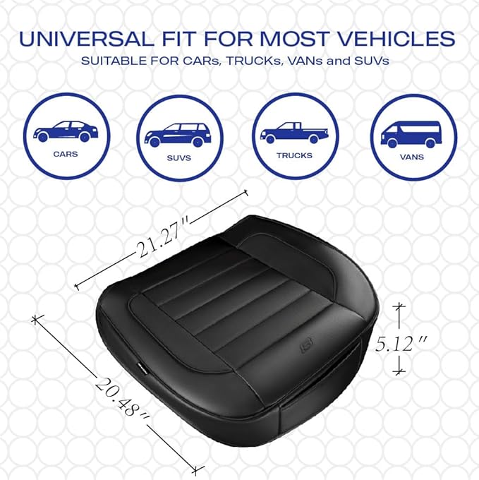 Skechers Car Seat Cover,Memory Foam Faux Leather Front Bottom Seat Cushion Cover,Universal Anti-Slip and Wrap Around The Bottom with Storage Bags,Suitable for Most Cars,Vans,Trucks, SUV -1 Piece,Black
