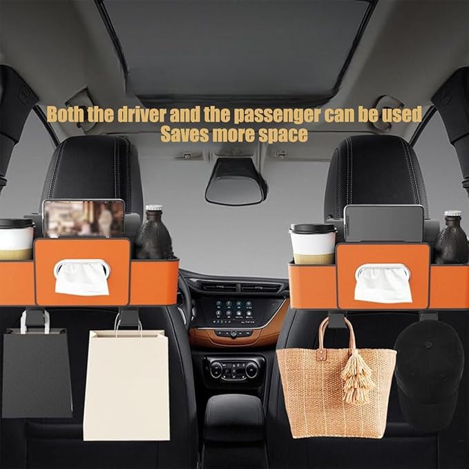 3-in-1 Car Backseat Organizer–Keep Your Ride Clean Organized, Car Organizers and Storage Box Behind Seat, Multifunctional Hanging Cars Organizer and Storage Box with Cup Holder & Tissue Boxs (Black)