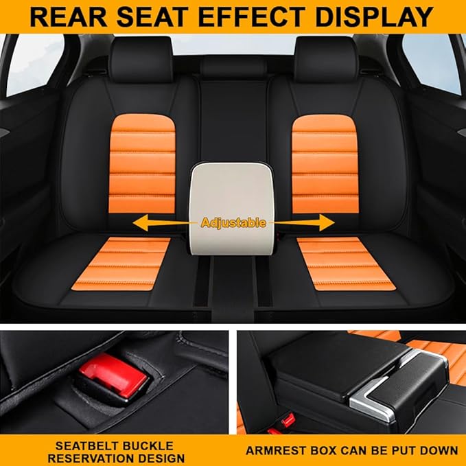 5 Seat Covers Fit for Acura ILX 2013-2022, Waterproof Premium Leather Automotive Accessories Seat Protectors Seat Cushions Wear-Resistant Car Seat Covers（Black&Orange,Full Deluxe）