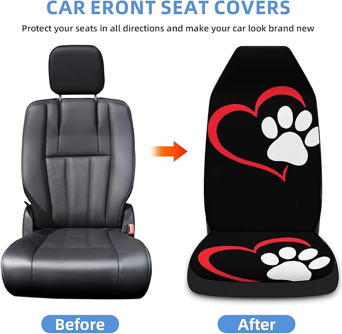 5 Pcs Premium Heart-Shaped Paw Print Car Seat Cover, Breathable & Washable Car Seat Covers Full Sets, Fashionable Printed Seat Covers for Cars Interior, Universal Fit for Most Cars