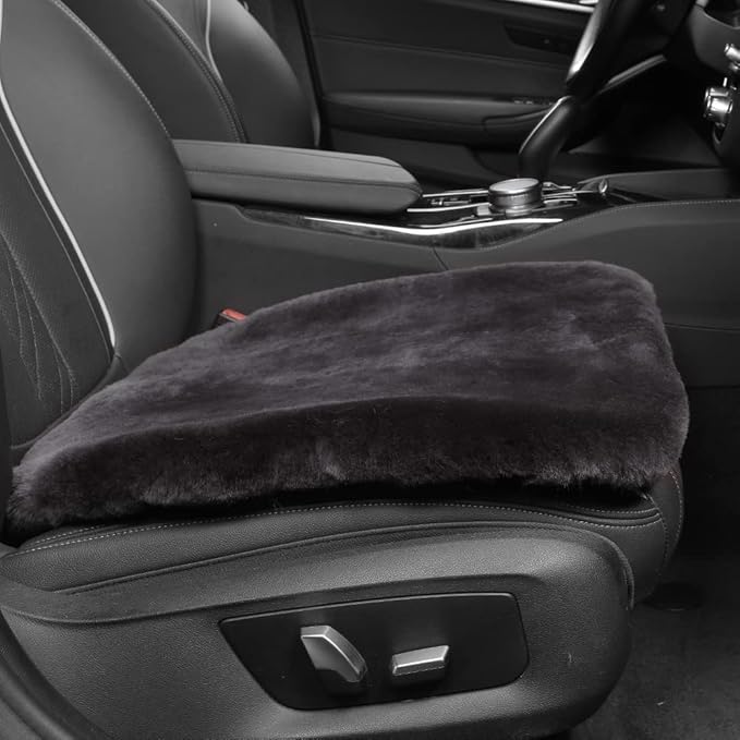 Genuine Sheepskin Auto Seat Pad, Soft Wool Seat Cover Breathable and Sweat-Wicking Comfort Warm Universal Fit (Front seat Cushion 2pcs & Rear seat Cushion 1pc, Dark Grey)