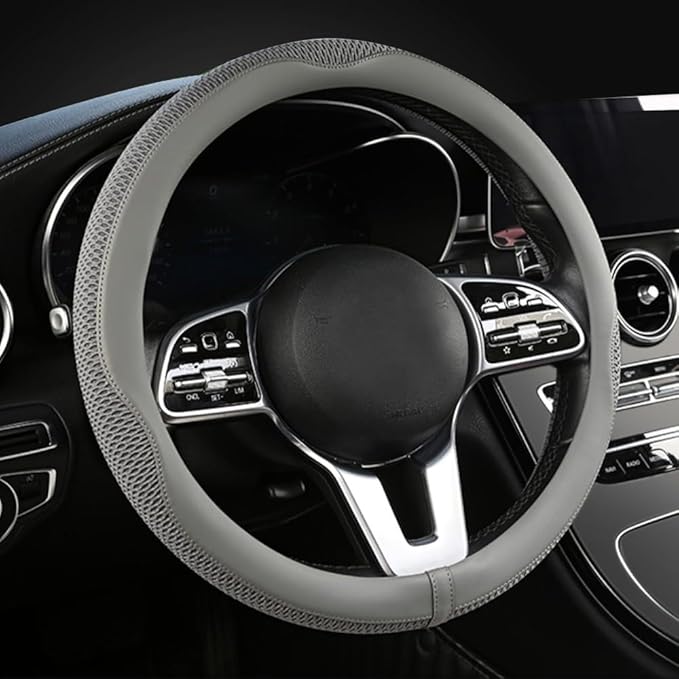 38cm Car Steering Wheel Cover, Universal 15 inch, Microfiber Breathable Ice Silk, Anti-Slip, Odorless, Easy to Install