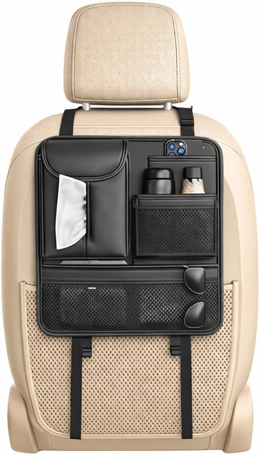 Car Seat Back Organizer with 5 Pockets, Backseat Storage Organizer for Travel, Water-Resistant, Easy Install, Keeps Car Tidy