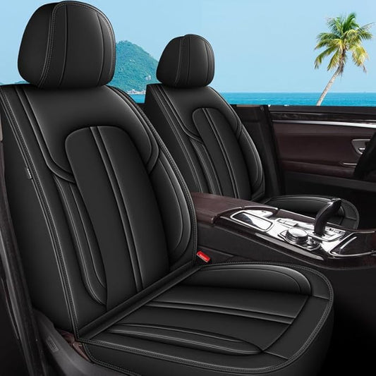 2 Front Seat Covers for Kia Soul 2010-2023 2024 2025 Faux Leather Car Seat Cover Waterproof Automotive Seat Cushion Protectors Compatible Airbag (2 Seats, Black)