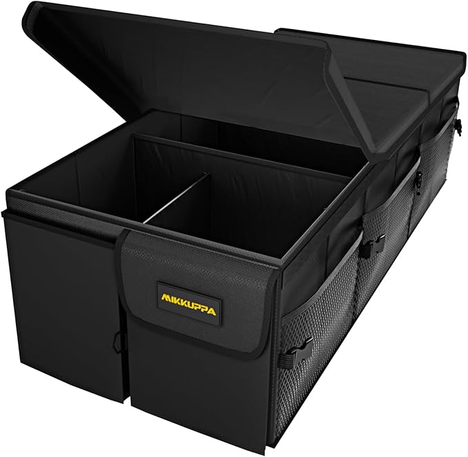 MIKKUPPA Car Trunk Organizer - 95L Collapsible Trunk Organizer with Lid, Sturdy Car Storage for SUV Auto Truck Van with Adjustable Straps and Non Slip Bottom (Black, X-Large)