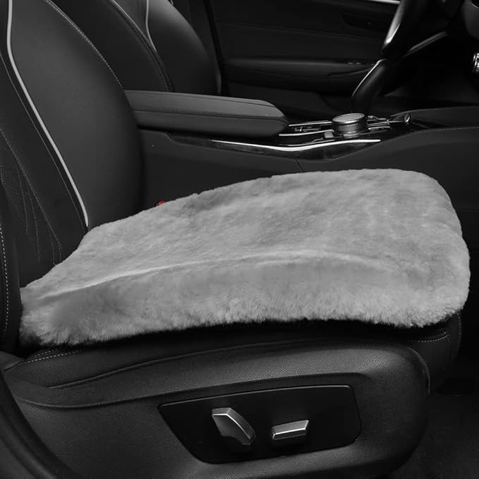 Genuine Sheepskin Auto Seat Pad, Australian Soft Wool Seat Cover Breathable and Sweat-Wicking Comfort Warm Universal Fit,19.2 inch x19.2 inch (Front seat Cushion 1pc, Gray)