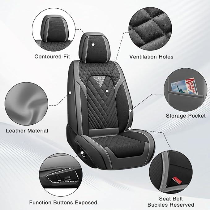 Fit for Dodge Dakota Seat Covers 2000-2011, Nappa Leather, 360° Full Protection, Thick Padding & Memory Foam, Waterproof & Stain-Resistant Car Seat Cover (Full Set with Headrests,Gray&Black)