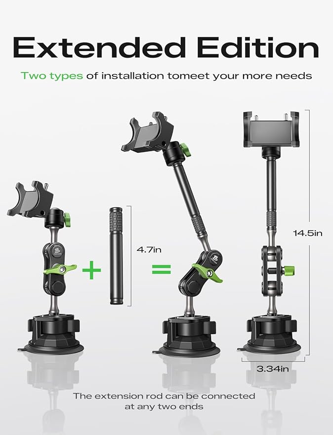 MAGIC JOHN Car Phone Holder, Ultra-Durable Mteal Phone Holders for Your Car, 360° Rotation Cell Phone Car Mount for Windshield, Suction Cup Car Phone Mount for iPhone Samsung All Smartphone