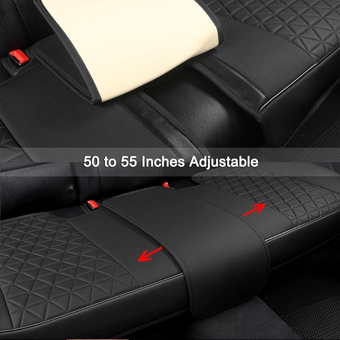 Black Panther Luxury PU Leather Rear Car Seat Cover Adjustable Length (49-55'') Back Bench Seat Protector Fits 90% Standard Two-seat Rear Row, for Seat Bottom Only, Triangle Quilted Design, Gray