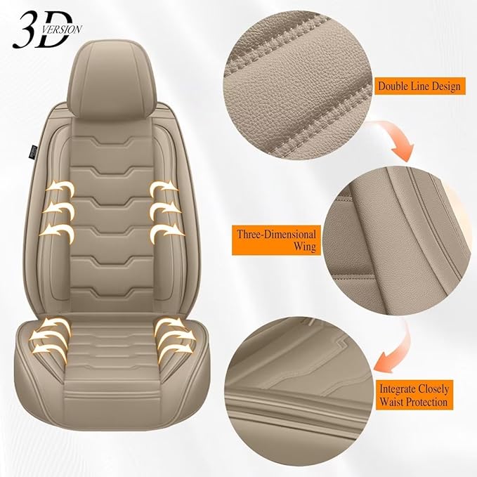 Car Seat Covers Fit for Hyundai Accent 2017-2024 2025 Waterproof Faux Leather Seat Covers Cushion Protector Car seat Covers Compatible Airbag(5 Seats, Beige)