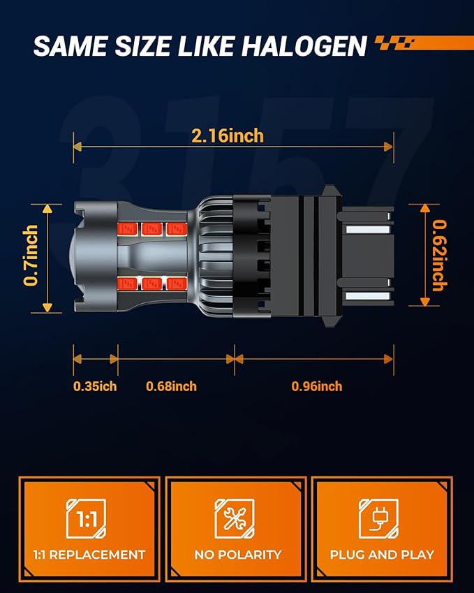 SEALIGHT 3156 3157 LED Bulb Red Brake Lights,3056 3457A 4057 4157 LED Light Bulb with Projector Replacement for Tail Stop Parking Blinker Lights, Pack of 2