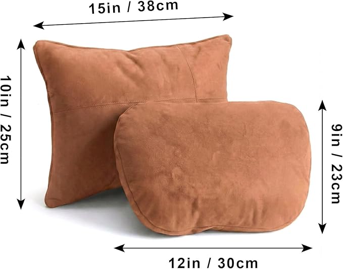 2PCS Car Pillow for Car Neck Pillow for Driving Seat Lumbar Support Soft Cushion with Extra Filling Accessories Back Support for Travel Nap and Trips Sleeping(Brown, Head and Lumbar)