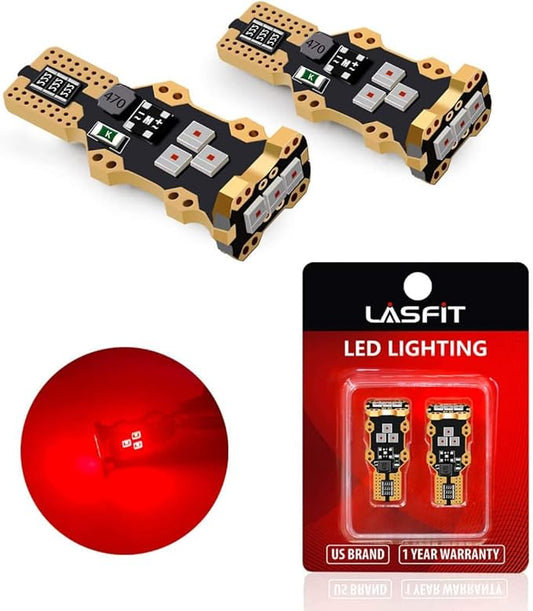 LASFIT 921 912 LED Bulb Red, Third Brake Center High Mount Stop Light, Canbus Error Free T15 906 904 W16W LED Bulb Red 3rd Brake Lights For Cars/Truck, Three Times Brightness, Pack of 2