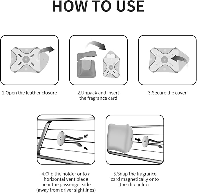 Car Air Freshener Diffuser Rose Dew Scented 2 Pack, Car Fresheners Vent Clip Leather Design, Car Diffuser Flower Scented for 30 days Long Lasting Black