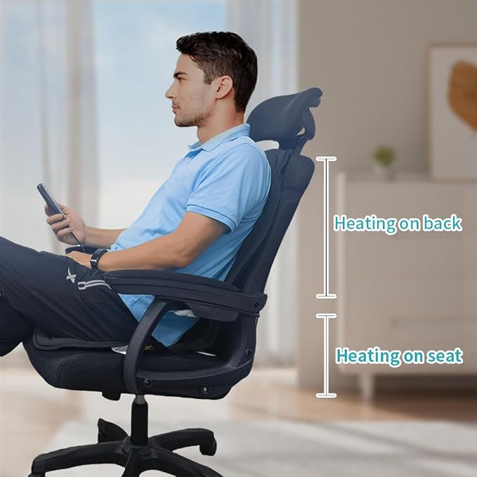 Heated Massage Seat Cushion with Remote Control, 8 Vibration Motors Chair Back Massager, Heat Therapy, Black