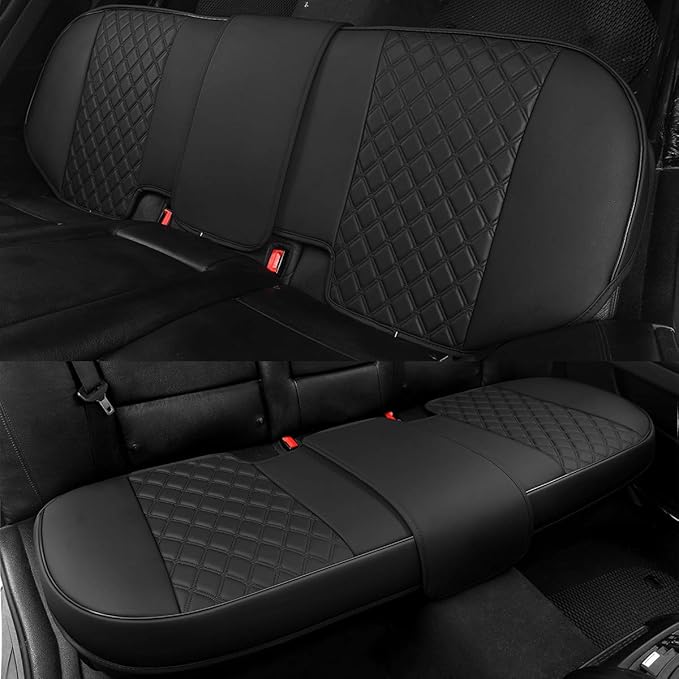 Black Panther Luxury PU Leather Rear Car Seat Cover, Compatible with Compact,Small and Medium Vehicles, Adjustable Length 49-55'', Diamond Pattern Embroidery (Black)
