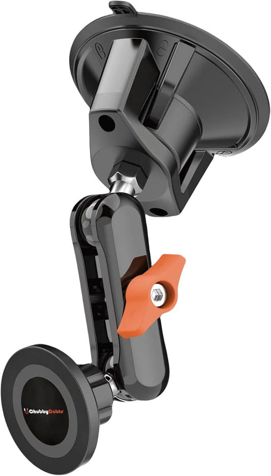 chubbycable ChubbyGrip Magnetic Dash Mount Vacuum Magnetic Phone Holder for Your Car 360° Adjustable Suction Cup Magsafe Car Phone Mount for Windshield Dashboard, Magnetic Phone Holder, Orange