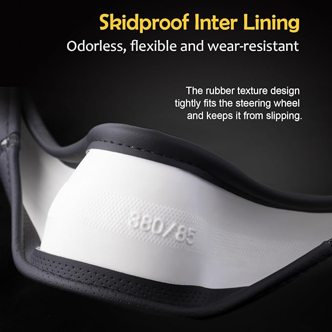 Car Steering Wheel Cover Black, 14-14.5 inch Steering Wheel Covers with Coasters Microfiber Leather Carbon Fiber Breathable Anti-Slip Durable Universal Auto Steering Wheel Protective